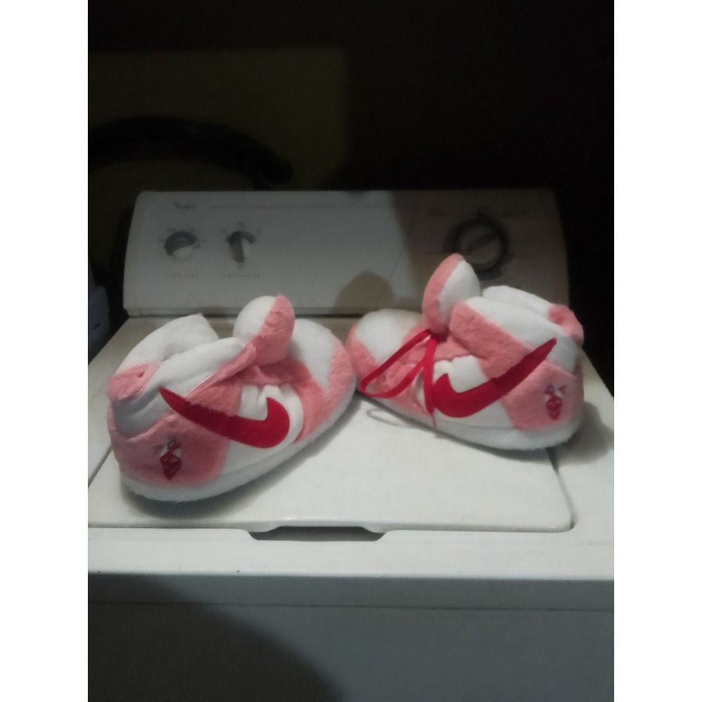 Woman's Nike Air Jordan Swoosh Pink, White & Black Fuzzy Lace Up Slippers...